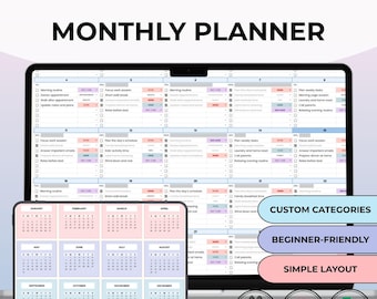 Monthly calendar for Google Sheets, Daily Schedule planner, To-Do List, Task Tracker Google sheet