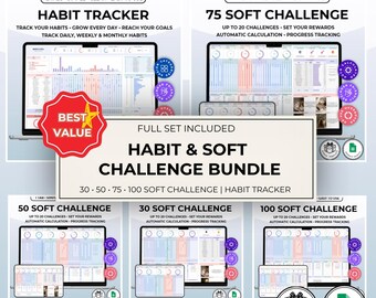 Soft Challenge Bundle Google Sheets | 30 50 75 100 Tage Tracker | Habit Tracker Tabelle