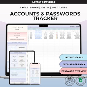 Password Tracker Google Sheets, Login Organizer Spreadsheet, Account Log Template, Secure Manager, Digital Download
