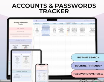 Password Tracker Google Sheets, Login Organizer Spreadsheet, Account Log Template, Secure Manager, Digital Download