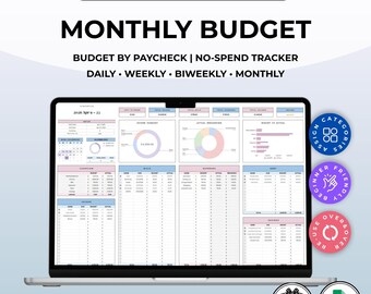 Monatlicher Budgetplaner Google Sheets | Einfacher Expense Tracker & Bill Tracker | Vorlage für eine persönliche Kalkulationstabelle für die eigenen Buchseiten