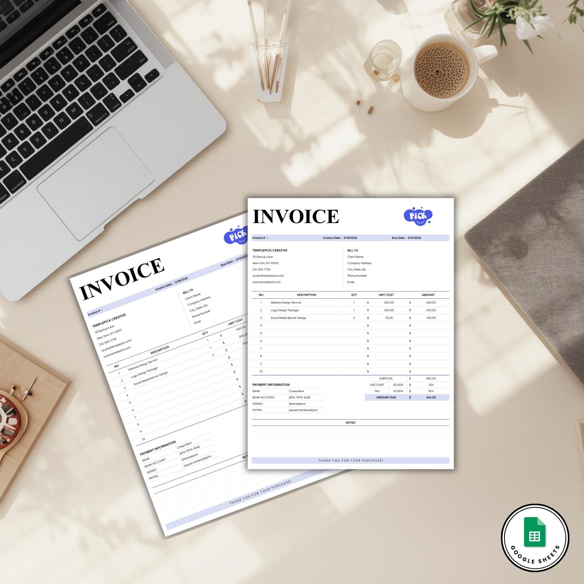 Freelancer Invoice Template | Editable & Fillable Invoice PDF | Service ...