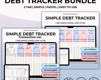 Debt Tracker Bundle | Google Sheets Debt Payoff Spreadsheet | Simple Transaction Versions | Snowball, Avalanche, custom