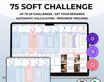 75 Soft Challenge Tracker Google Sheets, Habit Tracker Tabelle, täglicher wöchentlicher monatlicher Planer