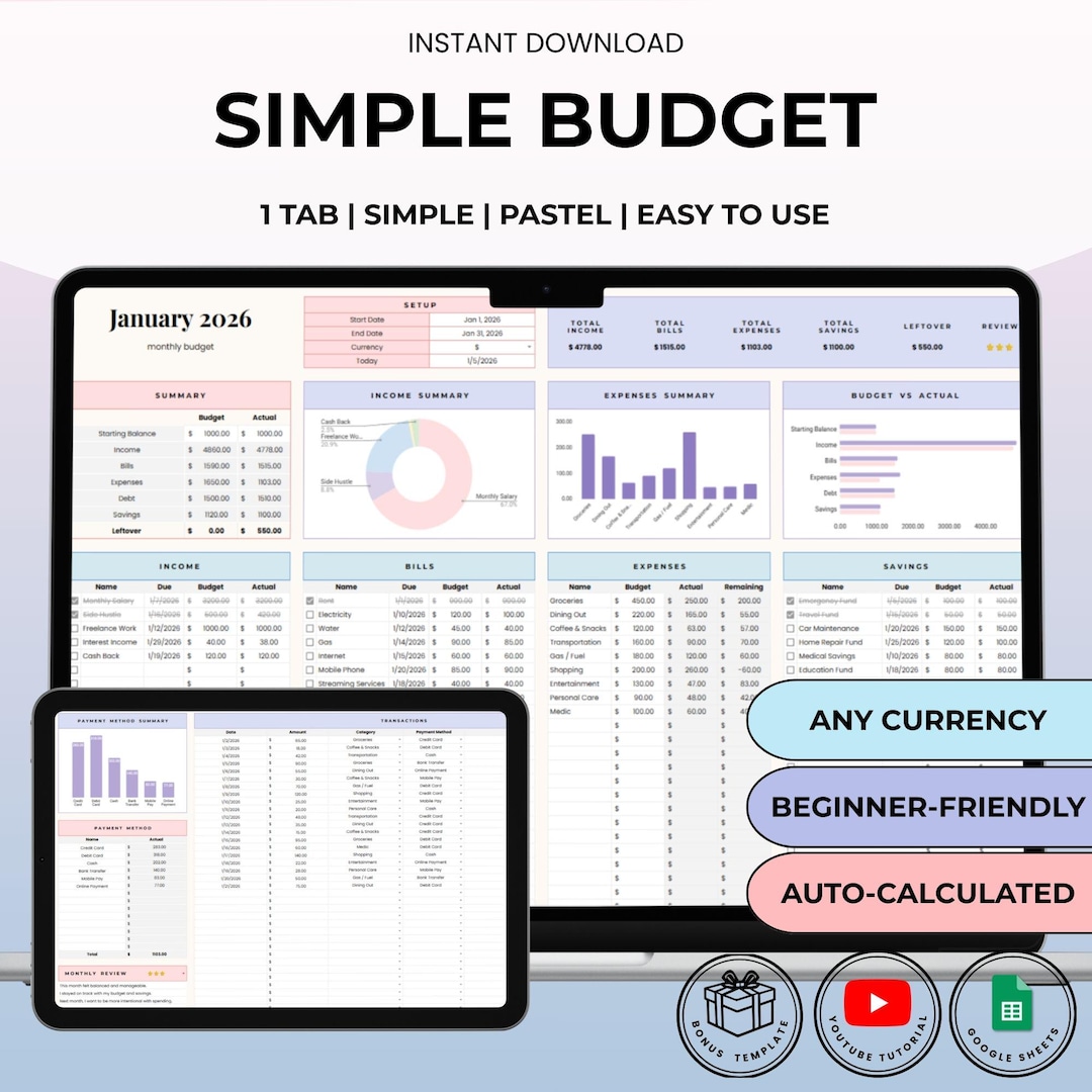 Simple Budget Google Sheets Template: Beginner-friendly Tracker ...