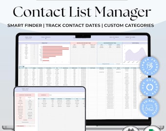 Gerenciador de Lista de Contatos do Google Sheets CRM | Planilha de Acompanhamento de Clientes, Agenda de Endereços, Organizador de Contatos