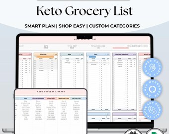 Guia de Compras Keto | Tabela de Alimentos para Dieta Low Carb | Planejador de Compras Keto para Imprimir