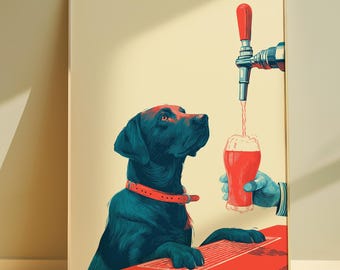 Poster della birra Black Lab: stravagante grafica retrò per bar con cane, senza cornice