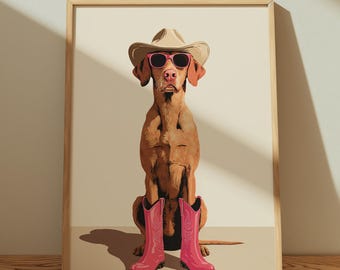 Fox Red Labrador Cowboy Print – Western Dog Wall Art, Humorous Home Decor