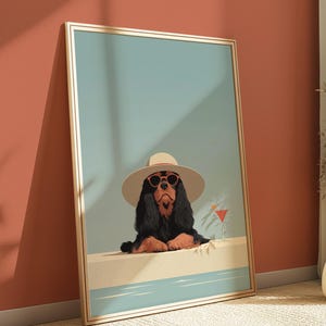 King Charles Cavalier Spaniel Poolside Cocktail Print – Whimsical Dog Wall Art