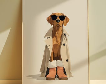 Novelty Labrador Fox Red Dog Print in Boots and Trench Coat