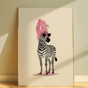 Spa-dag zebraprint, kunst aan de muur grappige dieren, eigenzinnige badkamerposter, woondecoratie safari