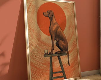 Vizsla Dog Whiskey Print – Vintage Bar Stool Poster Art