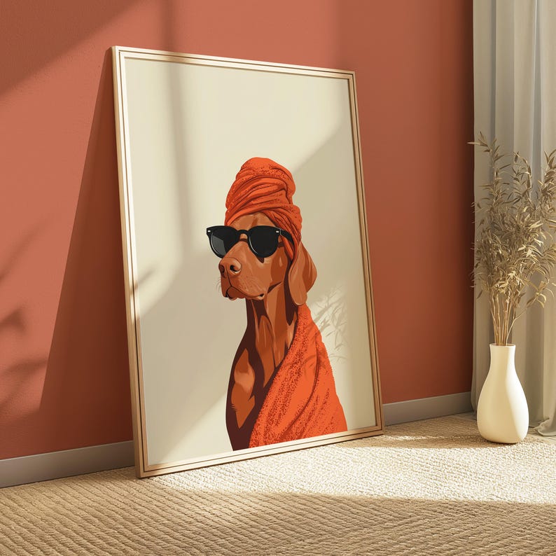 Vizsla Dog Bathroom Print | Minimalist Dog Spa Wall Art image 3