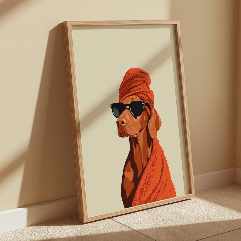 Vizsla Dog Bathroom Print | Minimalist Dog Spa Wall Art image 10