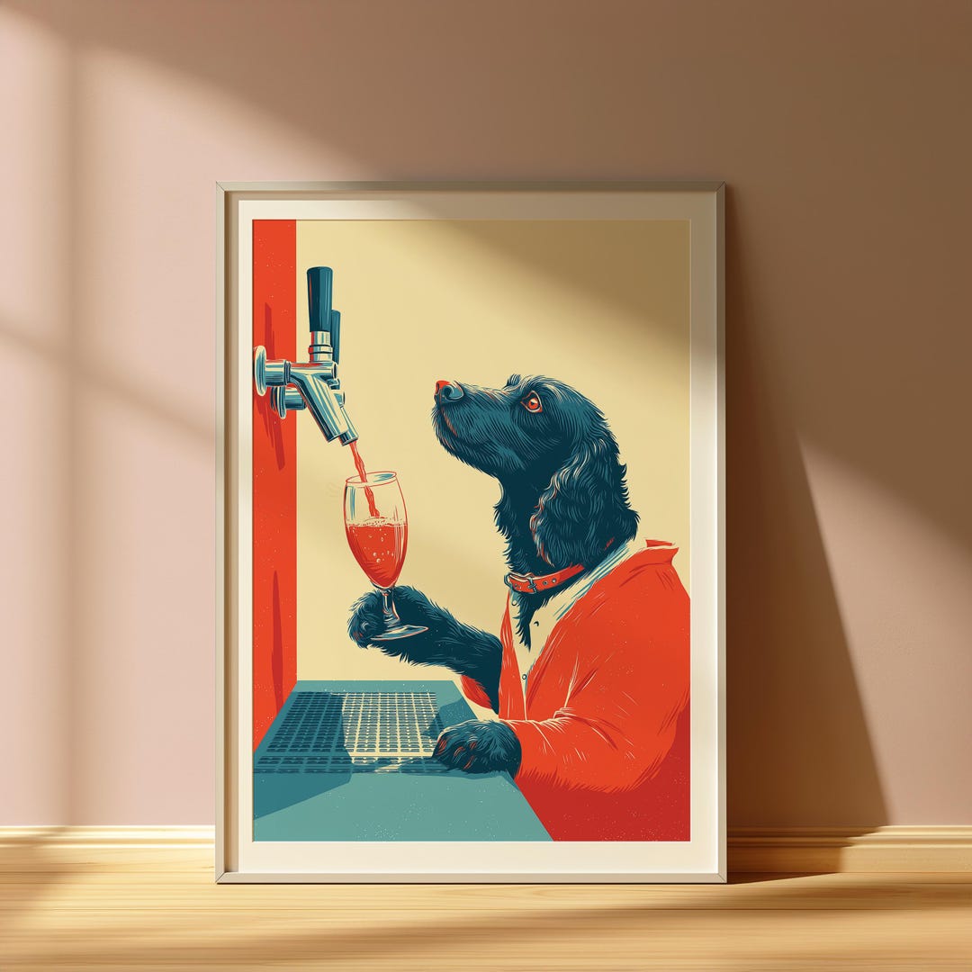 Black Cocker Spaniel Bar Print – Dog Pouring Pint, Pub Decoration - Etsy