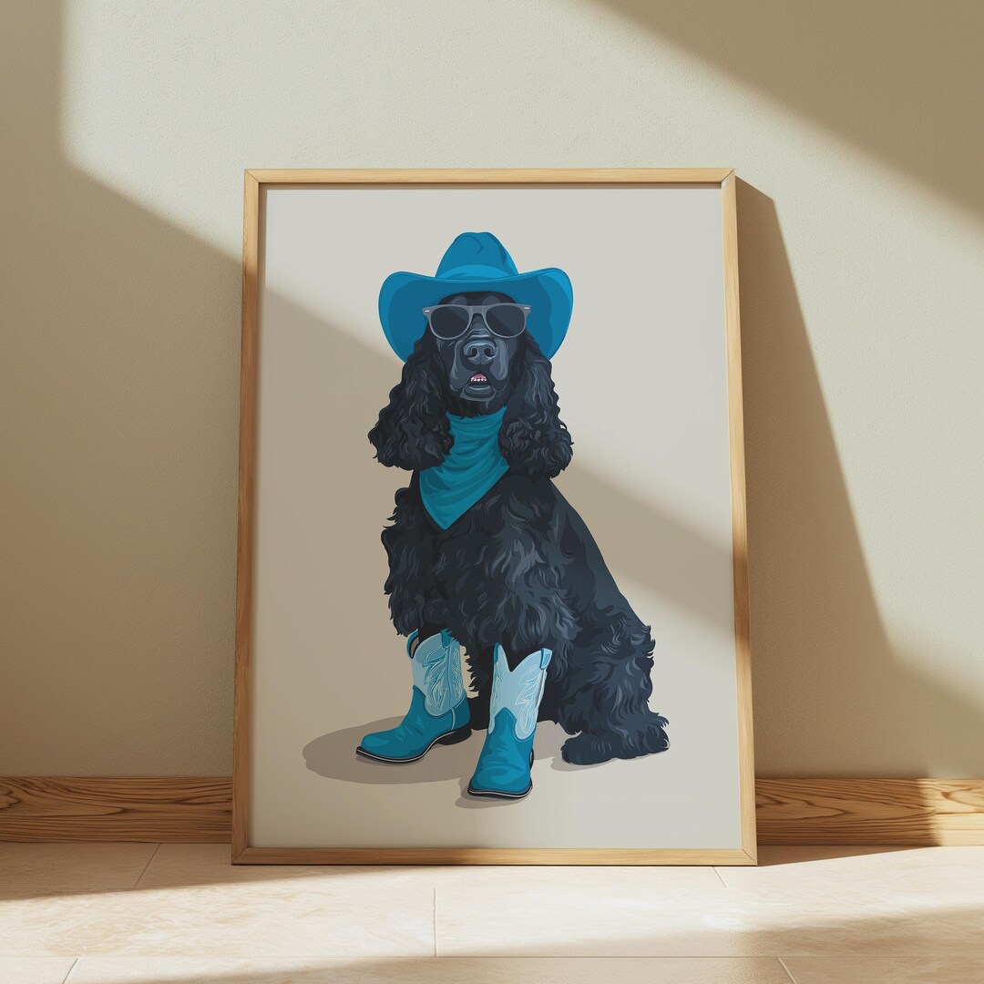 Funny Black Cocker Spaniel Cowboy Art Print – Western Dog Decor - Etsy