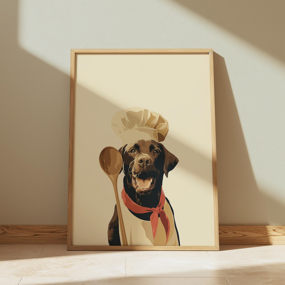 Chocolate Labrador Chef Kitchen Print: Funny Dog Illustration Wall Art ...