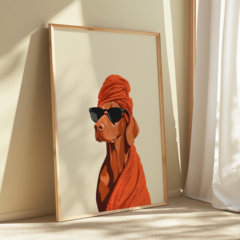 Vizsla Dog Bathroom Print | Minimalist Dog Spa Wall Art image 1