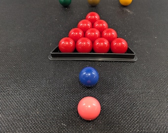 Vintage 1" plastic snooker balls complete with a triangle