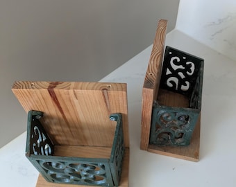 Vintage cast iron & wood bookends