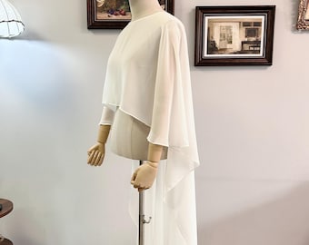 Wedding Cape Chiffon Cover Up Minimalist Wedding Shawl Ivory Chiffon Bridal Cape Floor Length Sheer Cape