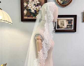 Spitze Rand Brautschleier Mantilla Spitze Hochzeit Schleier Kirche ausgebogten Rand Schleier