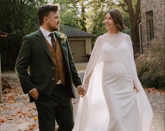 Capa de novia de gasa hasta el suelo, capa de boda transparente, chal de boda minimalista