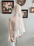 Cathedral Chantilly Lace Bridal Wedding Veil, 2 Tier Veil with Blusher, Mantilla Scalloped Edge Drop Veil with Comb