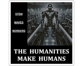 STEM vs Humanities Square Sticker: Sci-Fi Robot Art