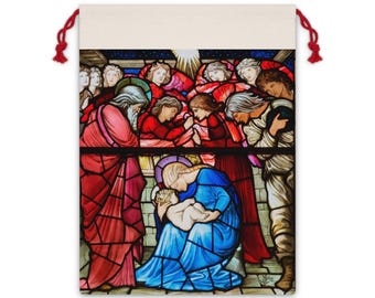 Nativity Stained Glass Gift Bag | Christmas Drawstring Pouch