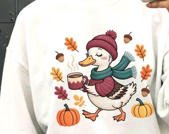 Silly Goose Fall Sweatshirt, Cozy Season Pumpkin Coffeee Sweater, Autumn Leaves Pullover