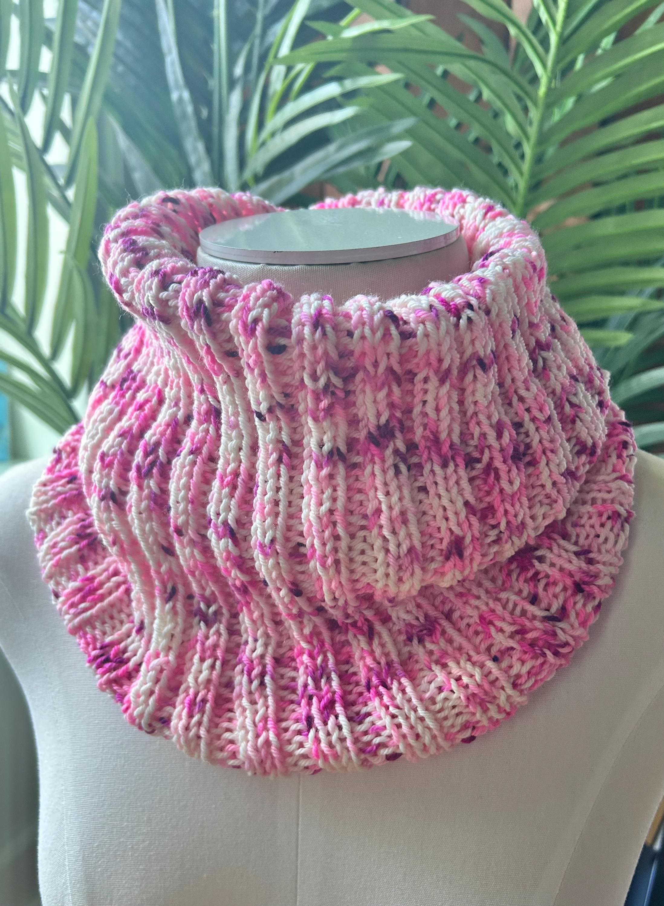 Scarf - Infinity Cowl, Ribbed Stitch, Hand Knit Wool, Pink, Fuschia and ...