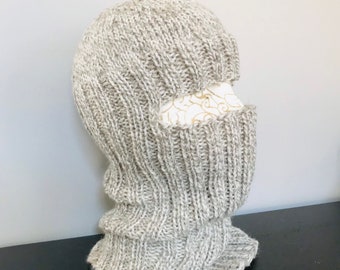 Balaclava handknit wool ski facemask natural helmet liner