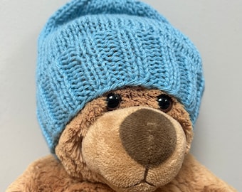 Baby hat beanie hand knit - light blue wool size 3-6 months