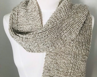 Wool scarf handknit - natural eco-wool extra long taupe