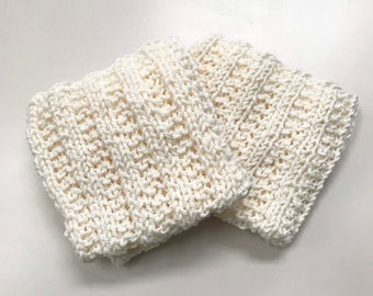 Cotton Washcloths (2) Cotton dishcloths, scrubby hand knit, ivory, handmade