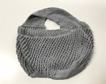 Tote bag, hand knit, cotton, gray mesh, market bag, handmade