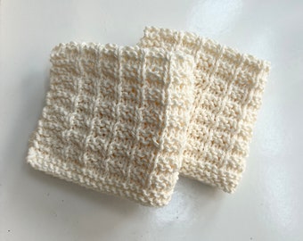 Washcloths (2) Cotton spa scrubby hand knit - neutral ivory