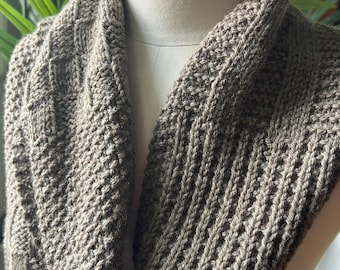 Scarf wool, handknit, gray brown, extra long scarf