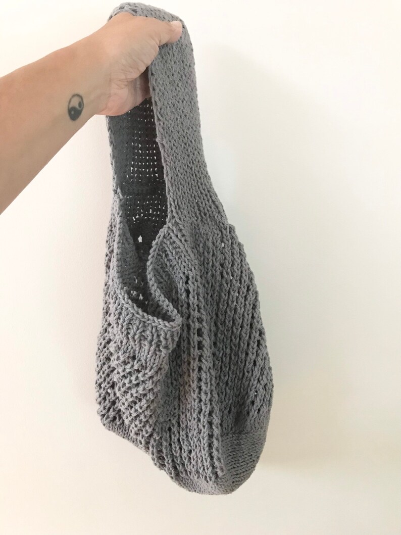 Bag Cotton market tote hand knit grey gray mesh bag immagine 3