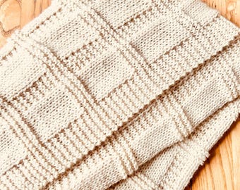 Baby blanket, wool, hand knit, color ivory