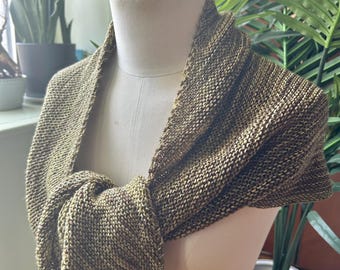 Scarf shawl, hand knit wool wrap, moss green, olive, bronze