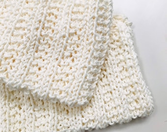 Cotton Washcloths (2) Cotton dishcloths, scrubby hand knit, ivory, handmade