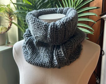 Wool cowl, hand knit scarf, handmade, pure wool