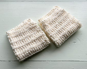 Cotton Washcloths (2) Cotton dishcloths, scrubby hand knit, ivory