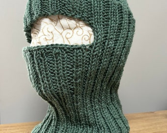 Balaclava handknit ski facemask green helmet liner