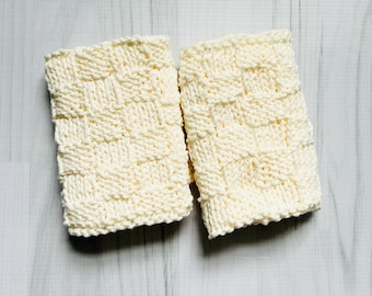 Cotton Washcloths (2) Cotton dishcloths, scrubby hand knit, ivory, handmade