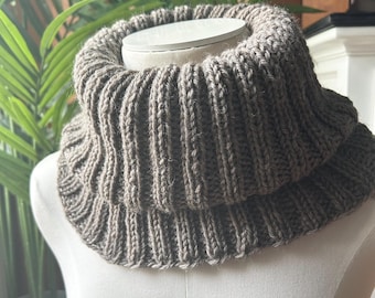 Wool scarf cowl, hand knit, handmade natural wool