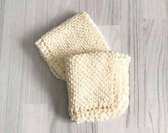 Cotton Washcloths (2) Cotton dishcloths, scrubby hand knit, ivory, handmade